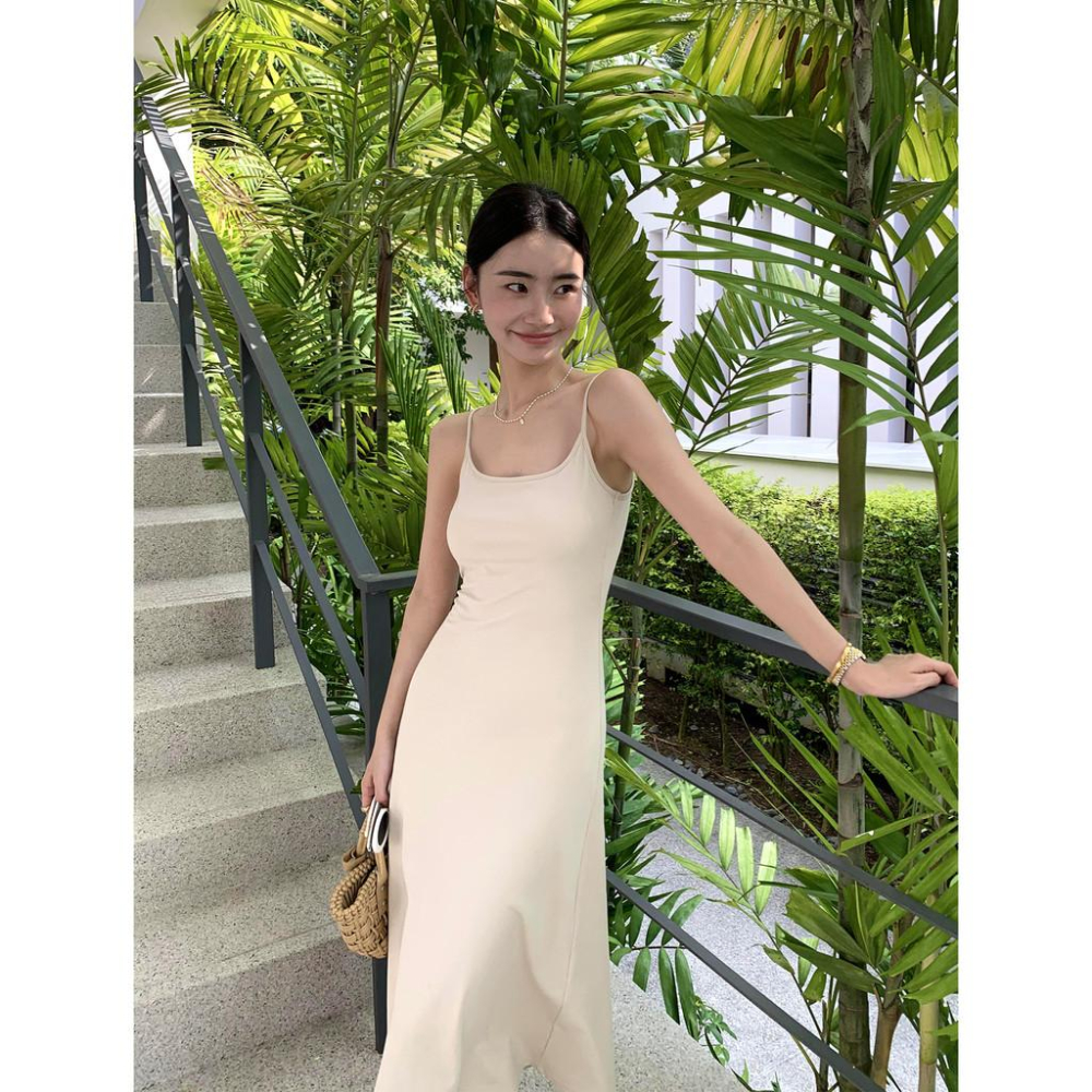 pusumede高級感黑色針織吊帶洋裝女夏季帶胸墊收腰氣質打底長裙-細節圖2