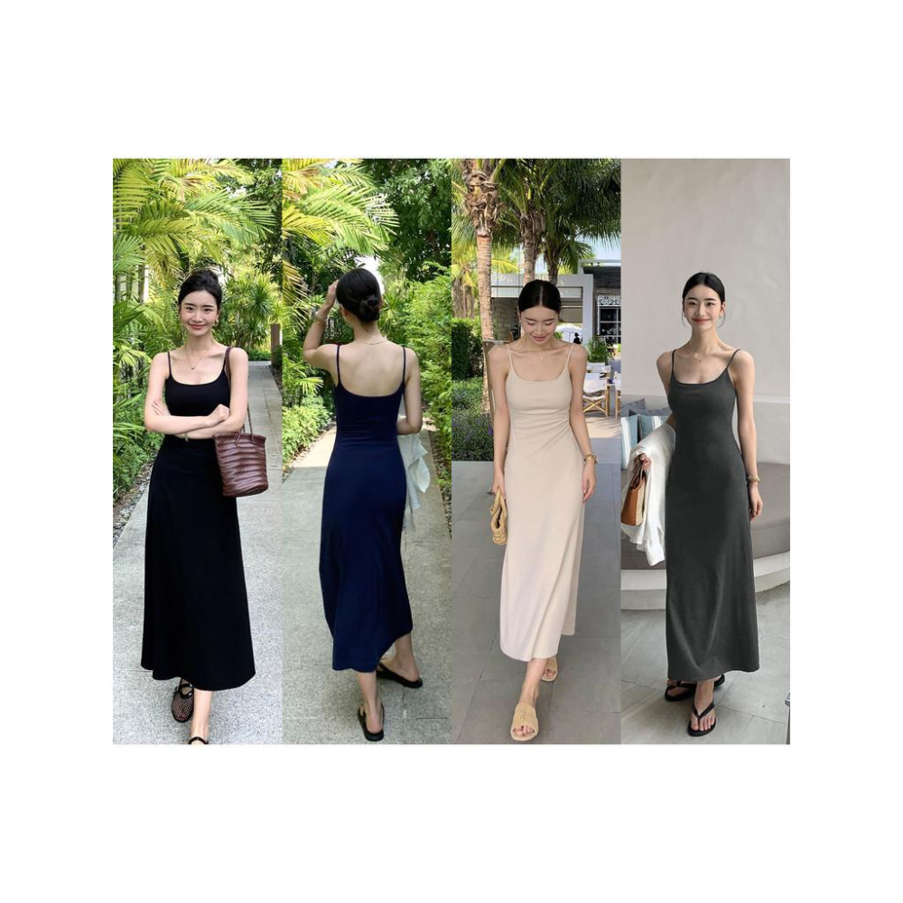 pusumede高級感黑色針織吊帶洋裝女夏季帶胸墊收腰氣質打底長裙-細節圖3