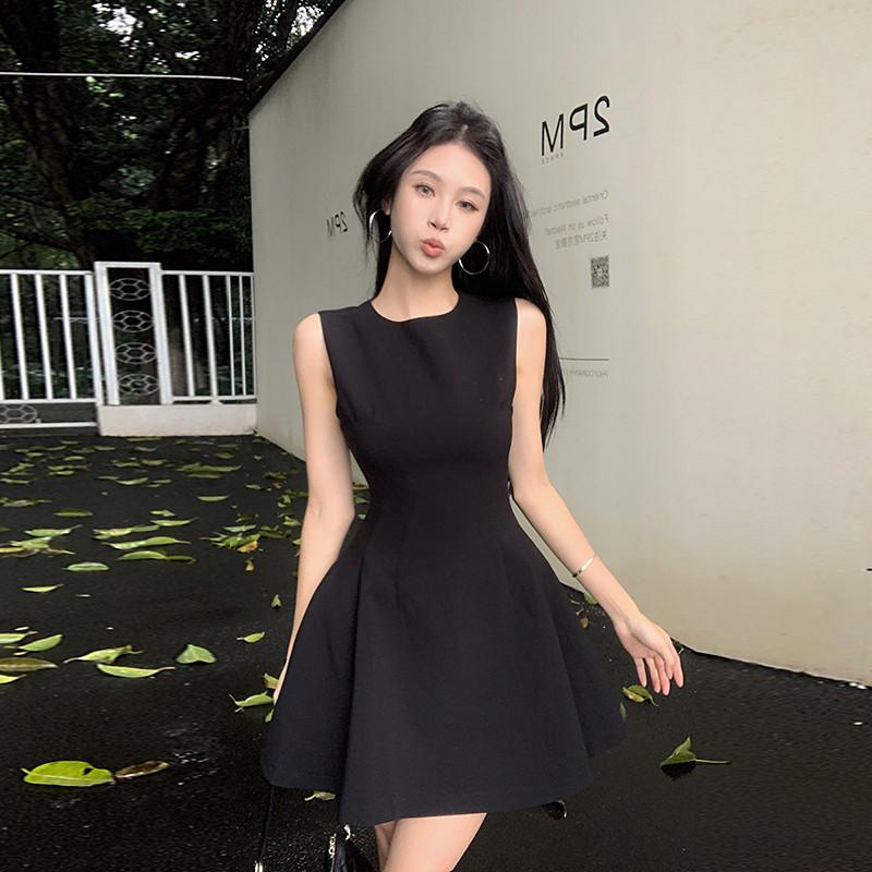 綠色洋裝女夏季法式氣質小個子高級感裙子無袖背心收腰顯瘦短裙-細節圖3