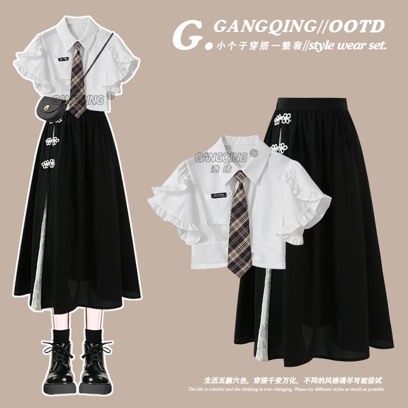 jk制服學院風洋裝女夏季2026新款畢業禮服新中式國風收腰小黑裙-細節圖2