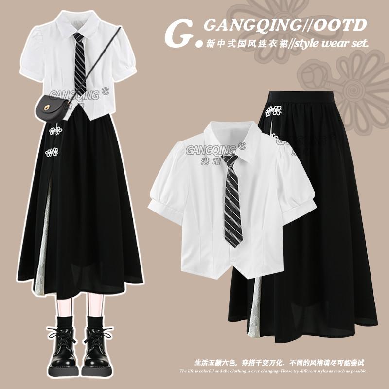 jk制服學院風洋裝女夏季2026新款畢業禮服新中式國風收腰小黑裙-細節圖4