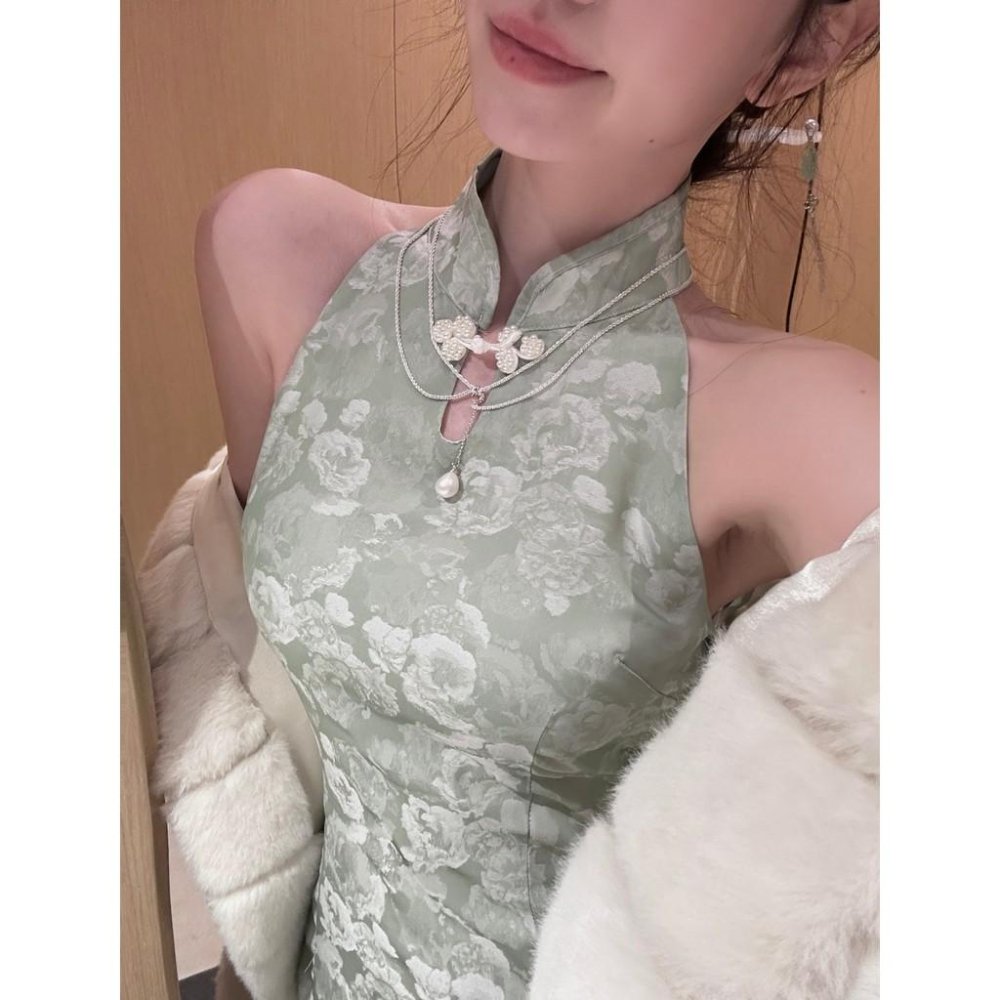 Catyears貓年 明月松間照～氣質洋裝女綠色緊身改良新中式旗袍-細節圖3