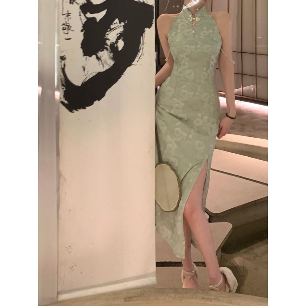 Catyears貓年 明月松間照～氣質洋裝女綠色緊身改良新中式旗袍-細節圖5