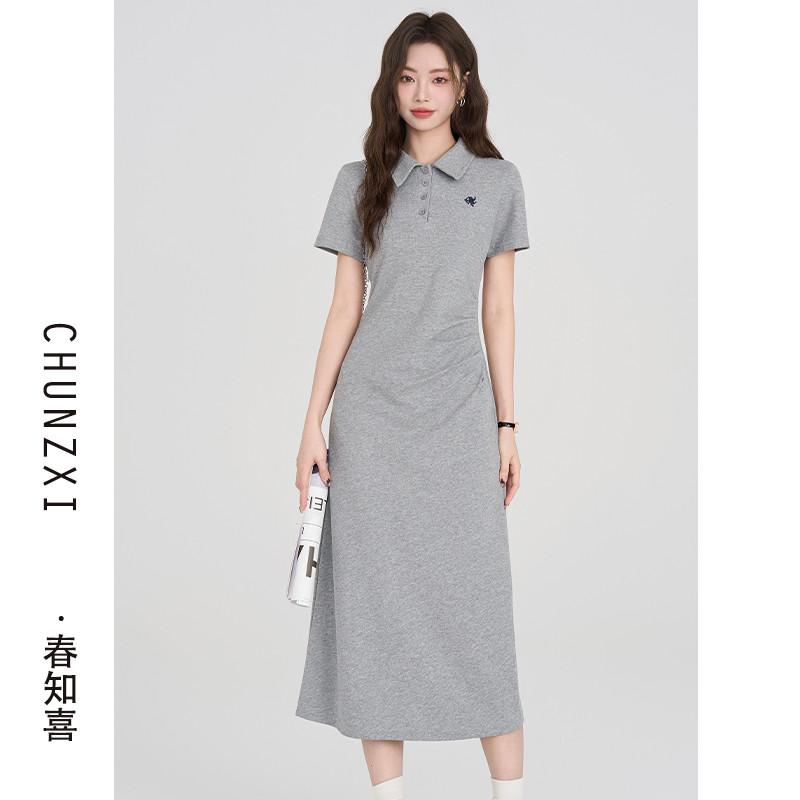 春知喜韓系學院風polo洋裝女夏季新款收腰顯瘦休閒a字長裙氣質-細節圖2