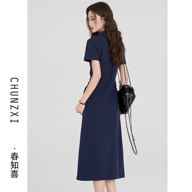 春知喜韓系學院風polo洋裝女夏季新款收腰顯瘦休閒a字長裙氣質-細節圖4