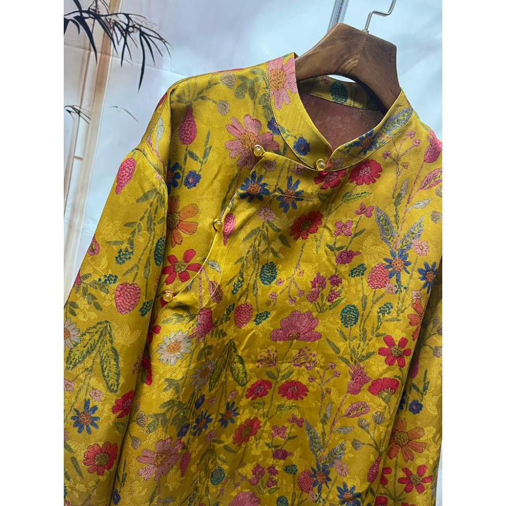 （98元-698元)直播間鏈接真絲香雲紗洋裝連肩袖大袍A字裙-細節圖3