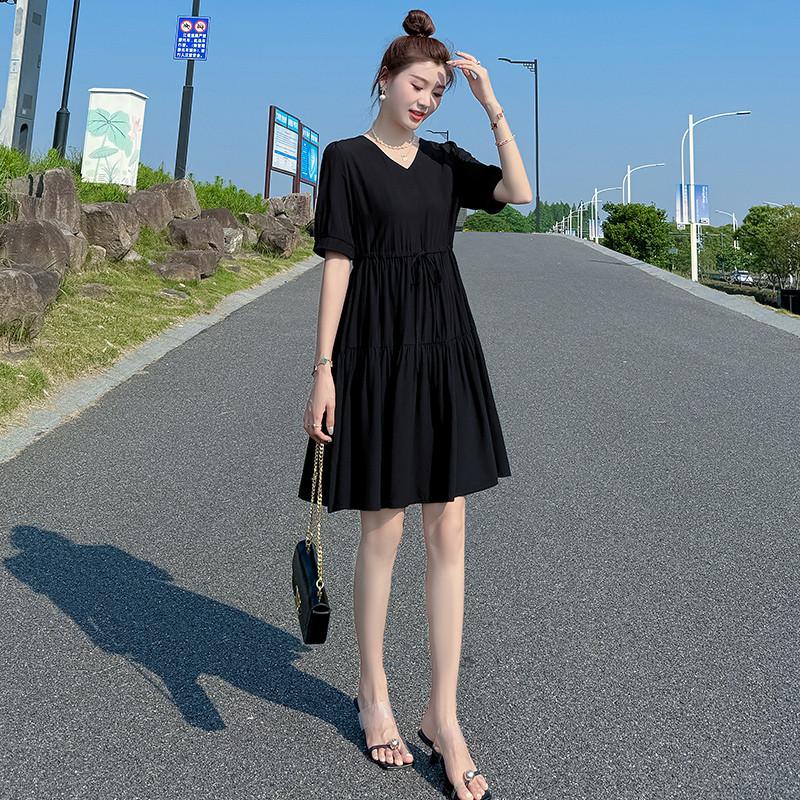 小個子黑色洋裝女夏季2026新款v領小黑裙女法式收腰顯瘦A字裙子-細節圖4