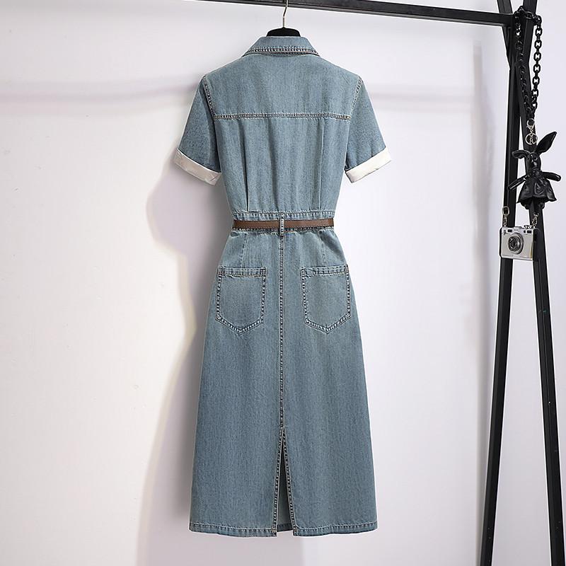 新中式國風拼接牛仔洋裝女夏季新款小個子氣質收腰短袖薄款裙子-細節圖3