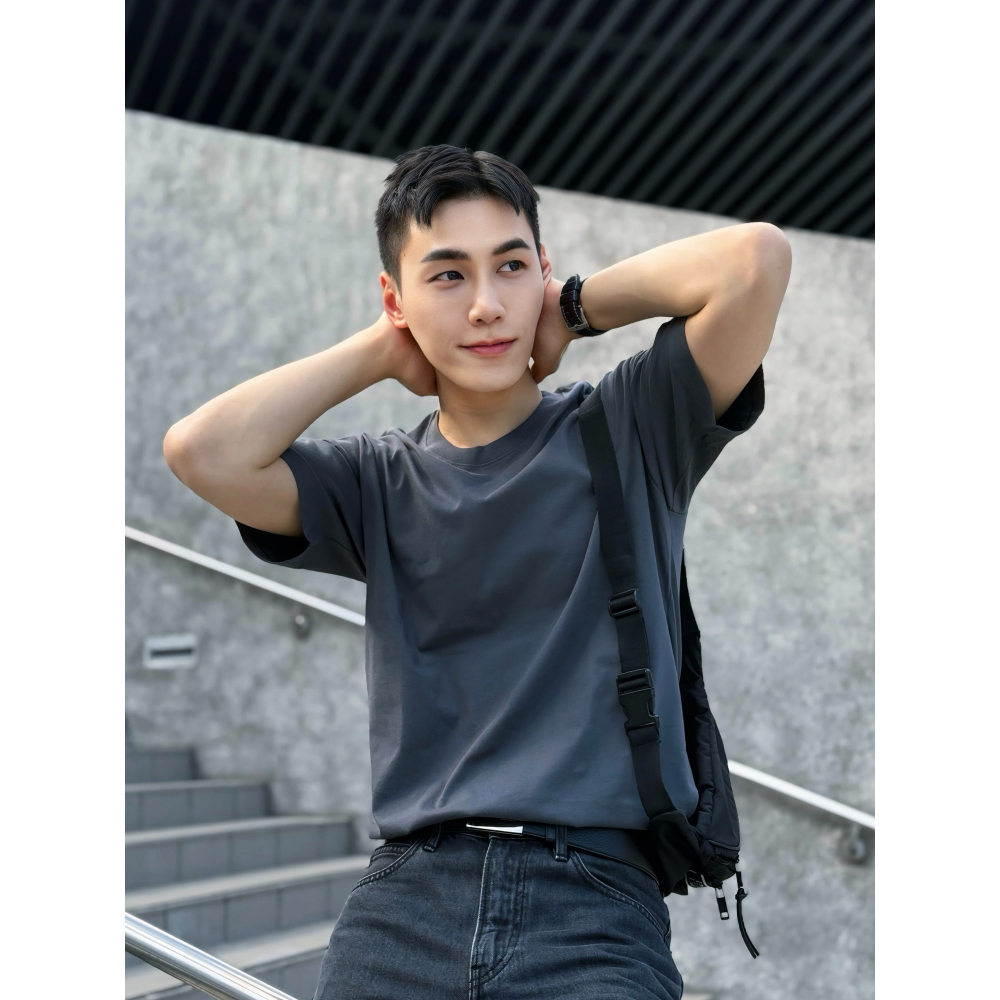 100%純棉圓領T恤(男女同款)-細節圖4