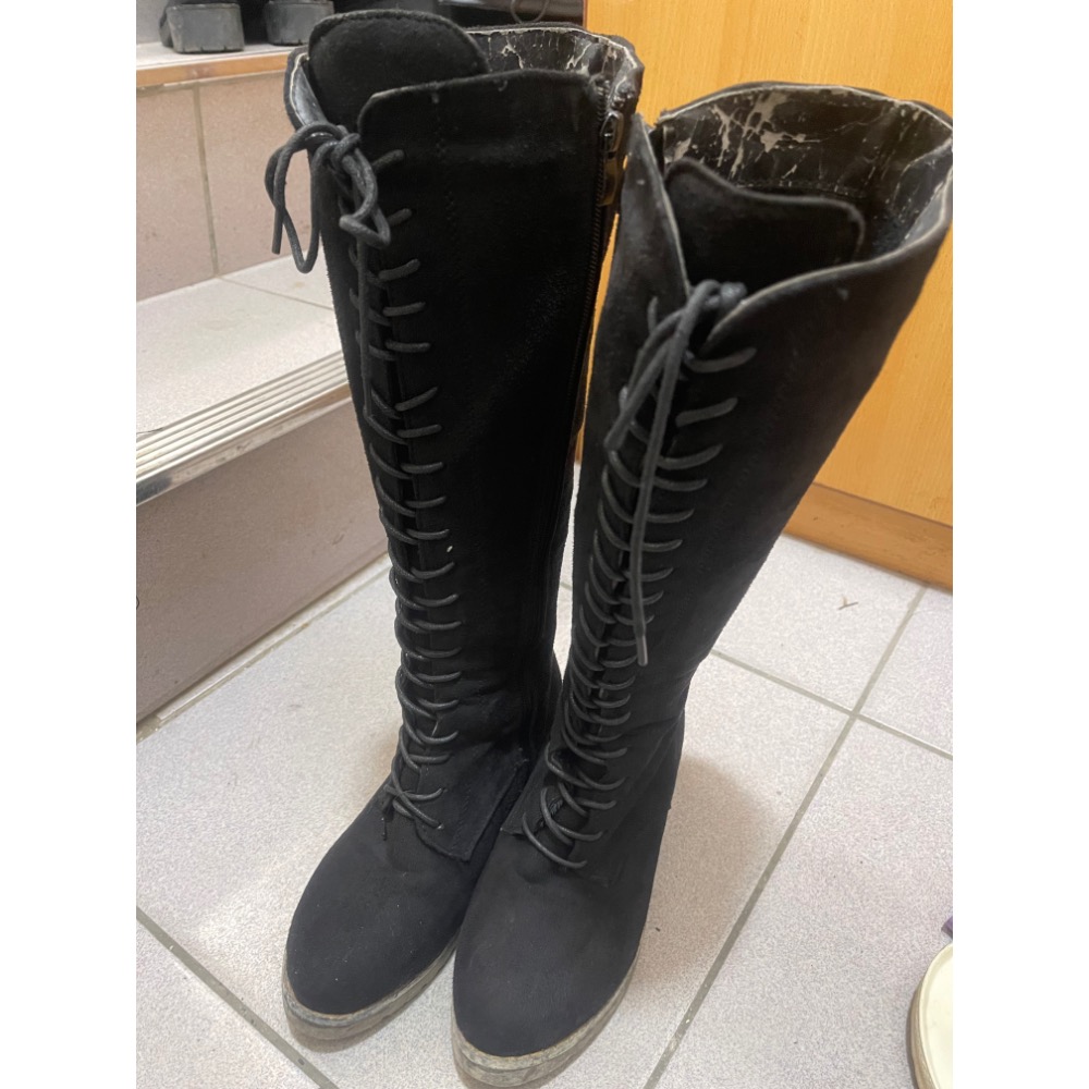 （二手）麂皮綁帶膝下長靴-細節圖2