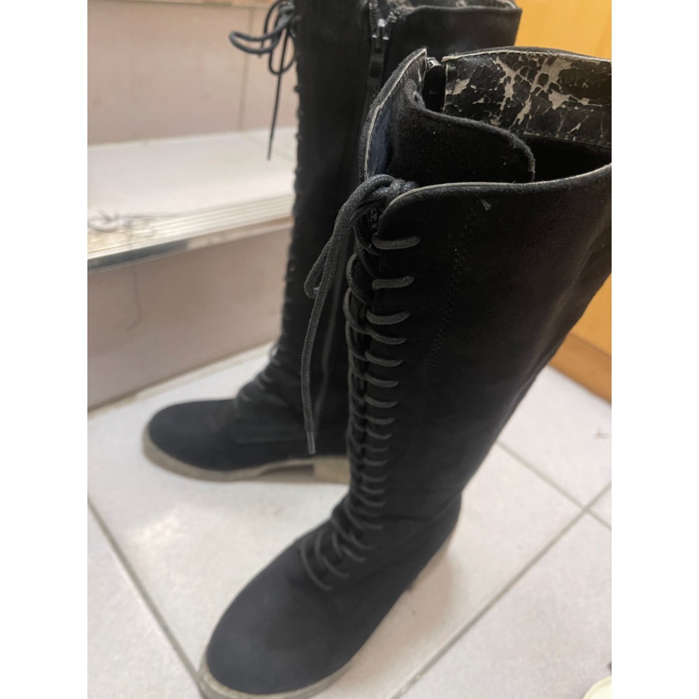 （二手）麂皮綁帶膝下長靴-細節圖3