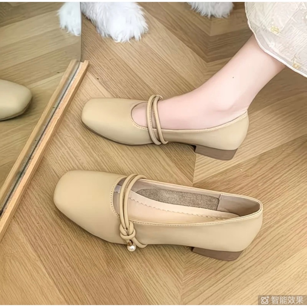 瑪麗珍軟皮皮單鞋女2025新款春秋晚晚風溫柔平底奶奶瓢鞋 圓頭 高跟單鞋 韓版女鞋-細節圖4
