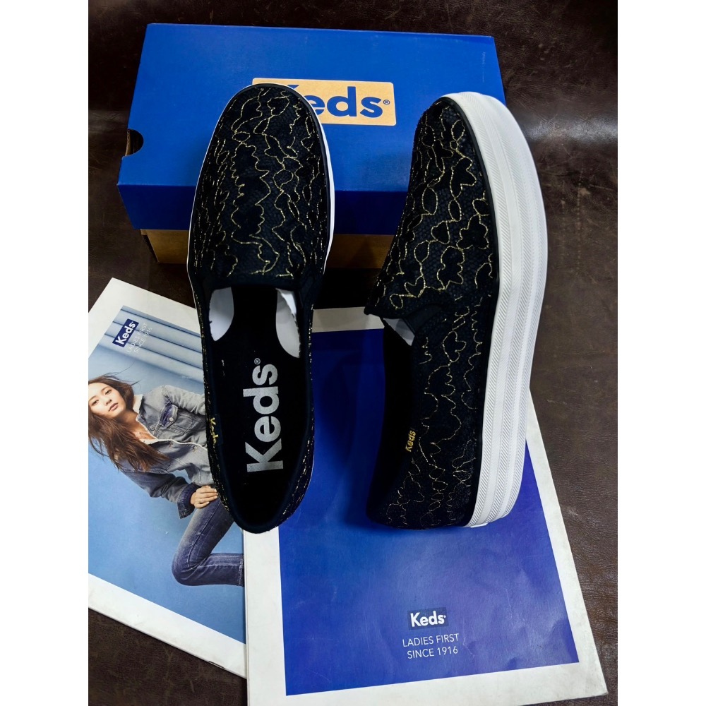 ￼零碼特價 Keds新款淺口蕾絲女厚底樂福鞋一腳蹬帆布鞋-細節圖2