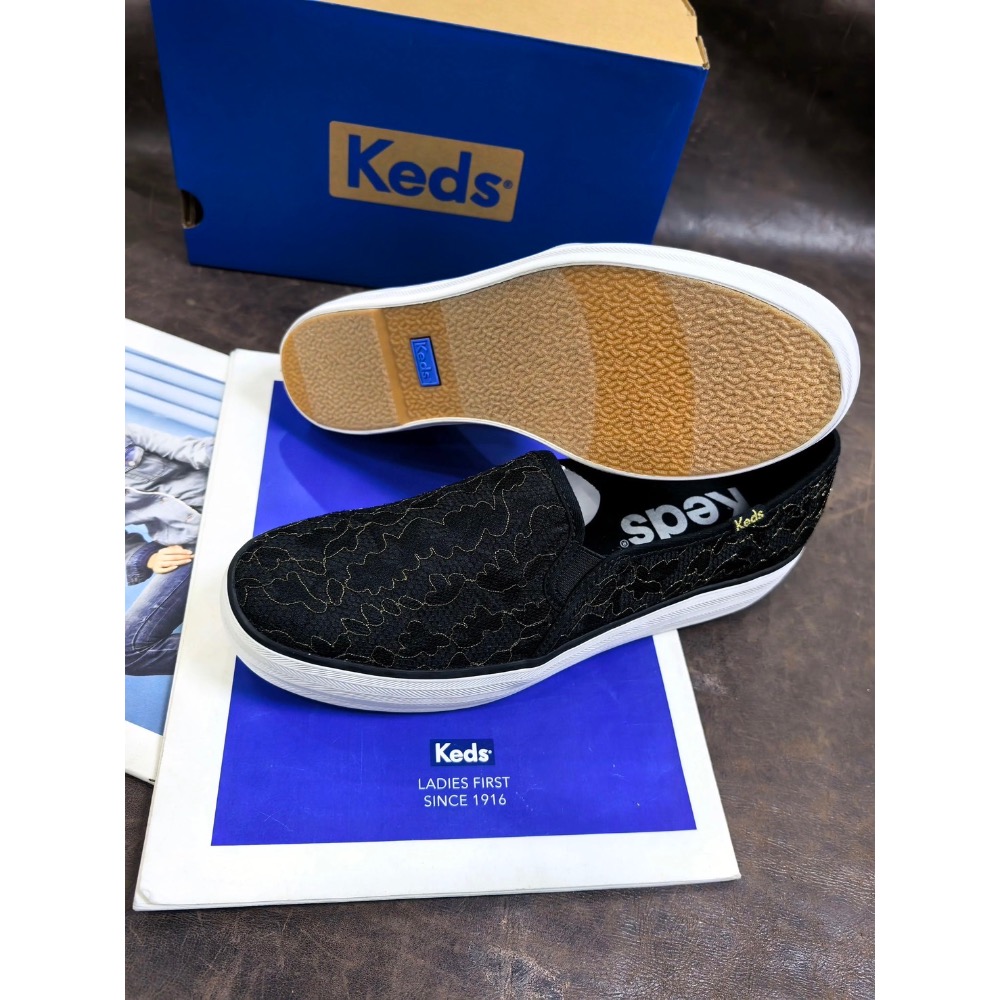 ￼零碼特價 Keds新款淺口蕾絲女厚底樂福鞋一腳蹬帆布鞋-細節圖3