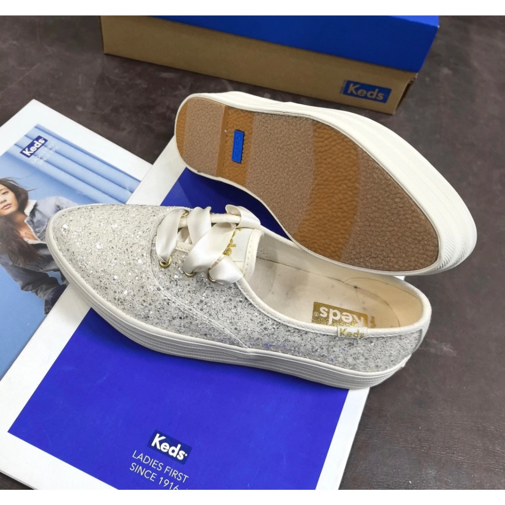 零碼特價🉐️ 美國🇺🇸潮牌Keds緞帶🎀復古亮片厚底休閒鞋👟小白鞋 真皮鞋 運動鞋-細節圖2