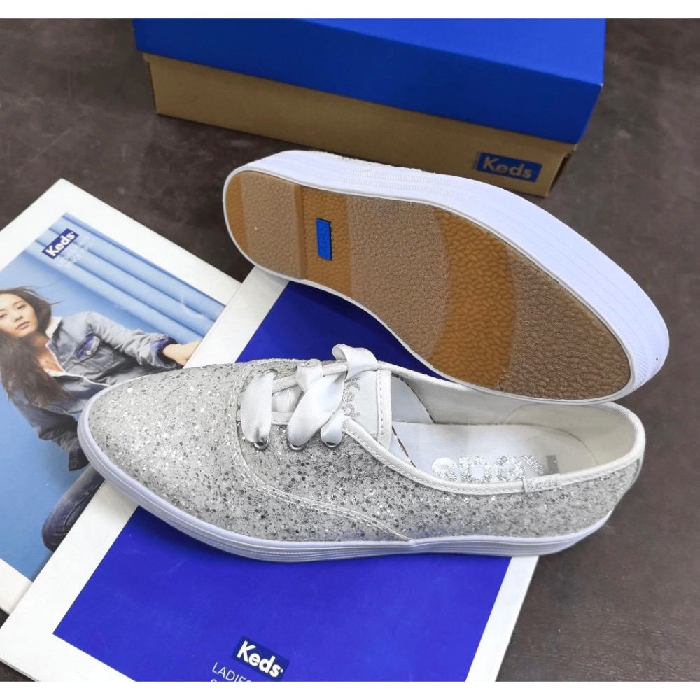 零碼特價🉐️ 美國🇺🇸潮牌Keds緞帶🎀復古亮片厚底休閒鞋👟小白鞋 真皮鞋 運動鞋-細節圖4