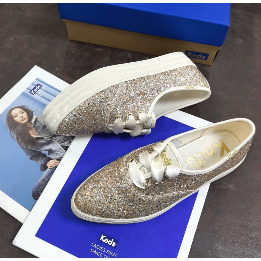 零碼特價🉐️ 美國🇺🇸潮牌Keds緞帶🎀復古亮片厚底休閒鞋👟小白鞋 真皮鞋 運動鞋-細節圖8