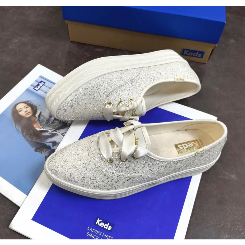 零碼特價🉐️ 美國🇺🇸潮牌Keds緞帶🎀復古亮片厚底休閒鞋👟小白鞋 真皮鞋 運動鞋-細節圖9