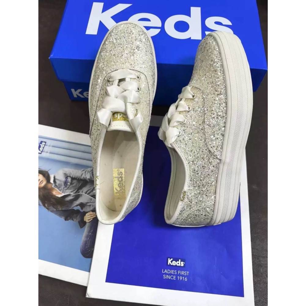 零碼特價美國🇺🇸潮牌Keds 緞帶🎀厚底婚鞋👟閃粉✨亮片鞋👟休閒鞋👟實品超美🌸-細節圖2