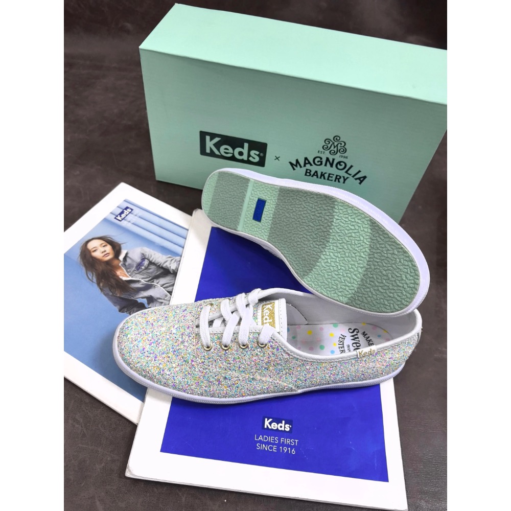 零碼特價 Keds聯名款閃閃發光片鞋甜心系列舒適透氣帆布鬆糕鞋潮流時尚公主鞋-細節圖3
