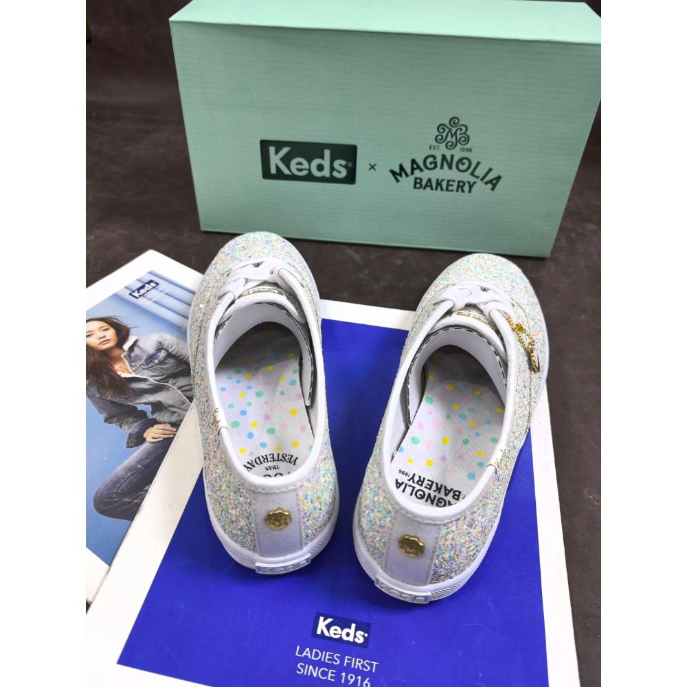 零碼特價 Keds聯名款閃閃發光片鞋甜心系列舒適透氣帆布鬆糕鞋潮流時尚公主鞋-細節圖4