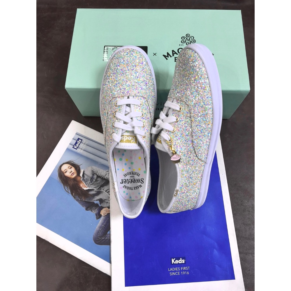 零碼特價 Keds聯名款閃閃發光片鞋甜心系列舒適透氣帆布鬆糕鞋潮流時尚公主鞋-細節圖5