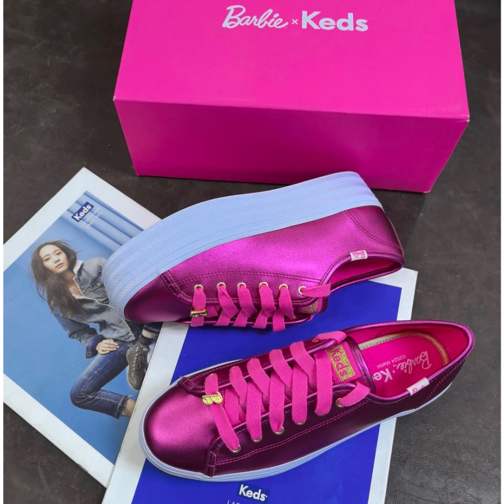 零碼特價 Keds聯名芭比系列厚底鞋鬆糕鞋新款帆布芭比粉 婚鞋 小白鞋-細節圖2