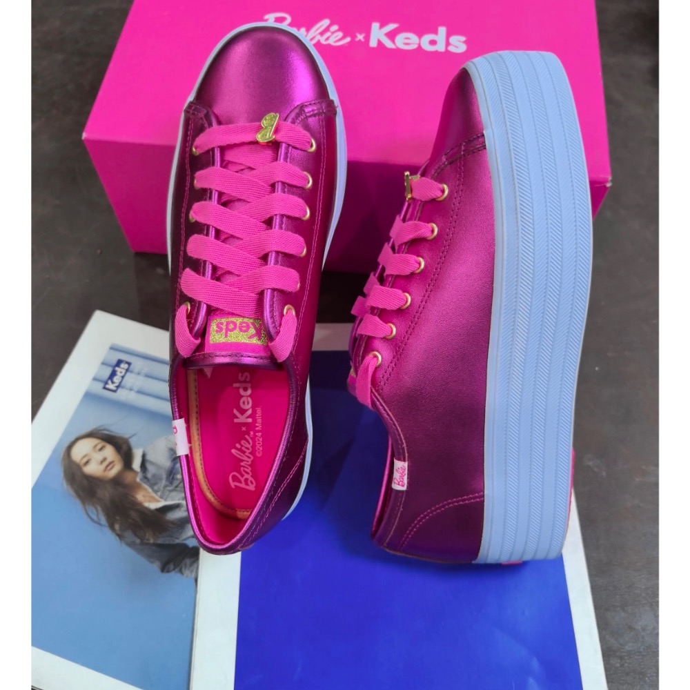 零碼特價 Keds聯名芭比系列厚底鞋鬆糕鞋新款帆布芭比粉 婚鞋 小白鞋-細節圖3