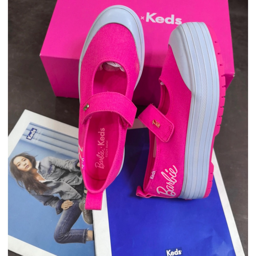 零碼特價 Keds聯名芭比系列厚底鞋鬆糕鞋新款帆布芭比粉 婚鞋 小白鞋-細節圖4