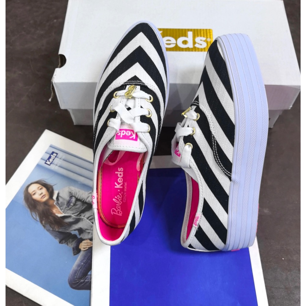 零碼特價 Keds聯名芭比系列厚底鞋鬆糕鞋新款帆布芭比粉 婚鞋 小白鞋-細節圖5