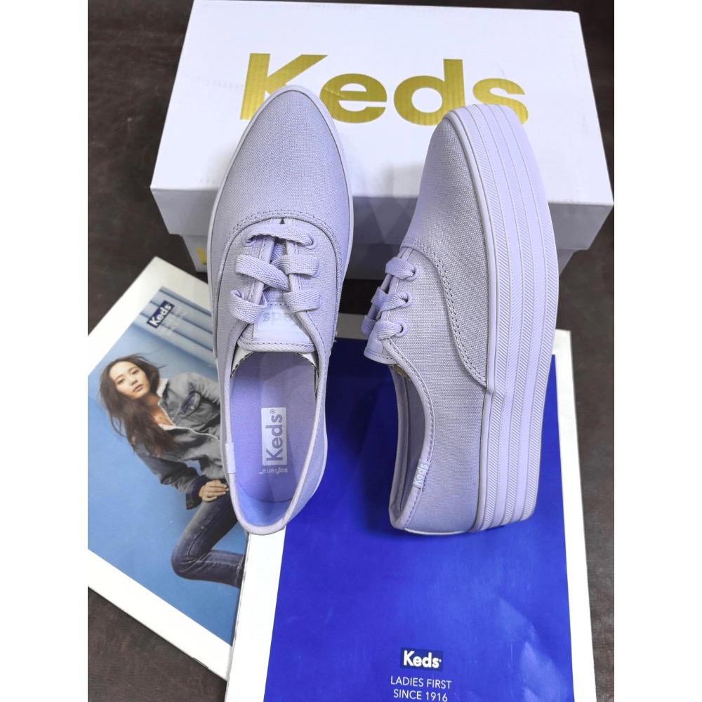 ￼新款限量優惠Keds皮面松糕女鞋彩虹底小白鞋舒适纯色百搭款春夏款休闲鞋-細節圖6