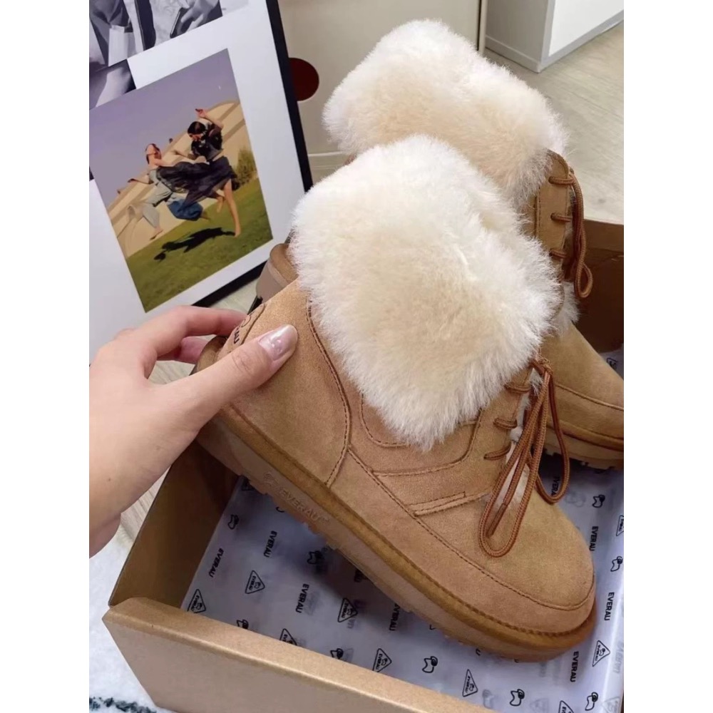 ￼新款 澳洲 EVERAU 冬季綿羊泡芙經典馬丁靴雪靴羊皮毛一體時尚棉鞋-細節圖4