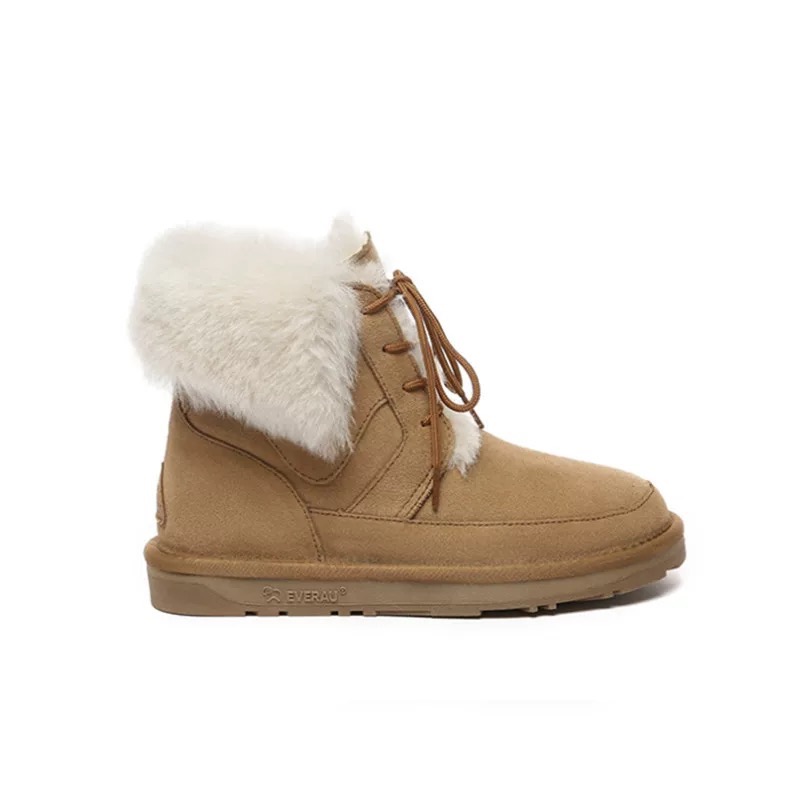 ￼新款 澳洲 EVERAU 冬季綿羊泡芙經典馬丁靴雪靴羊皮毛一體時尚棉鞋-細節圖6