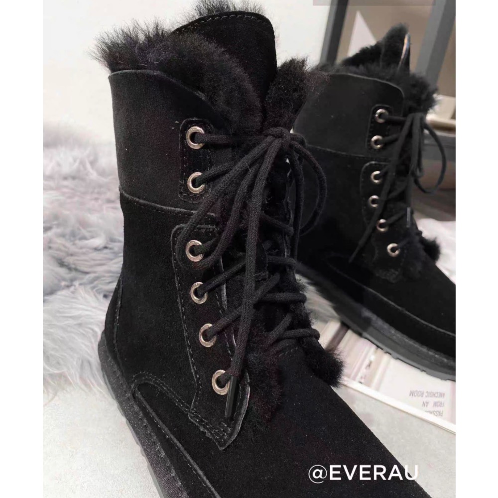 【底價清倉】澳洲EVERAU鎏金琥珀繫帶中筒雪靴羊皮毛一體內裡-細節圖3