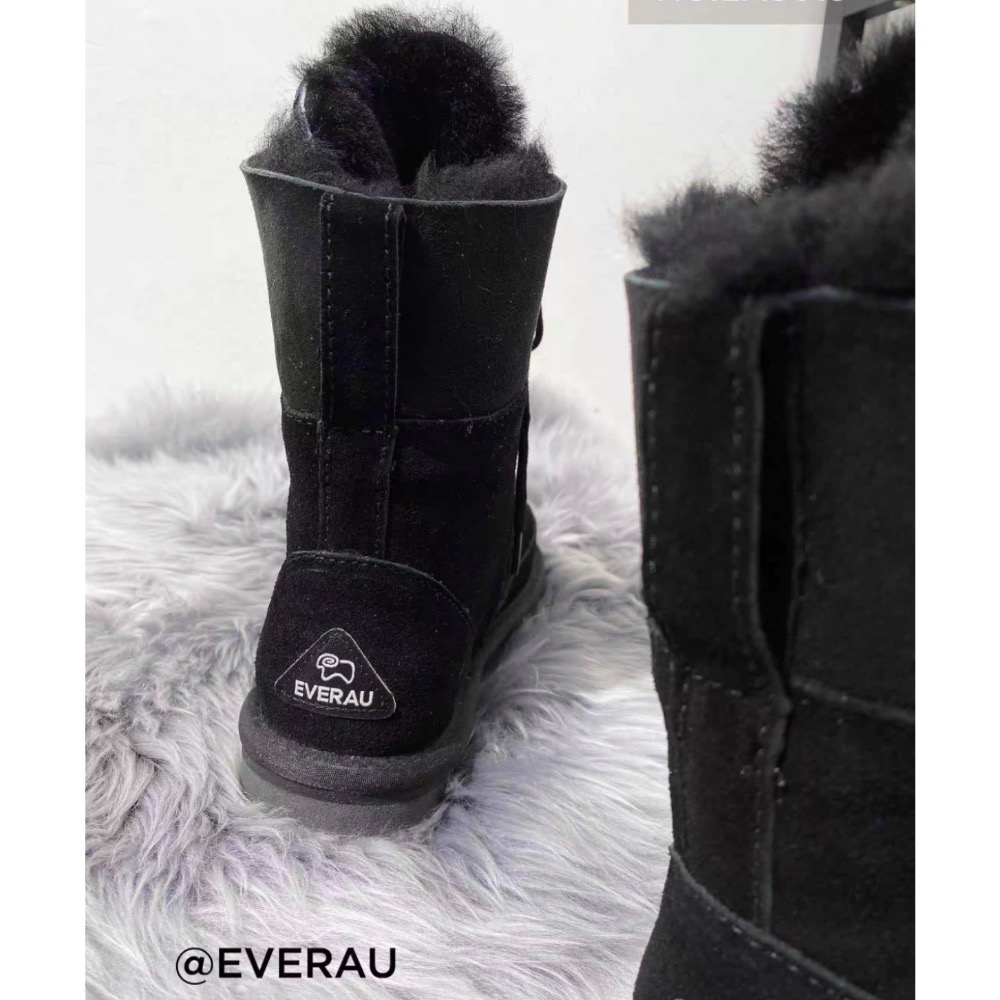 【底價清倉】澳洲EVERAU鎏金琥珀繫帶中筒雪靴羊皮毛一體內裡-細節圖4