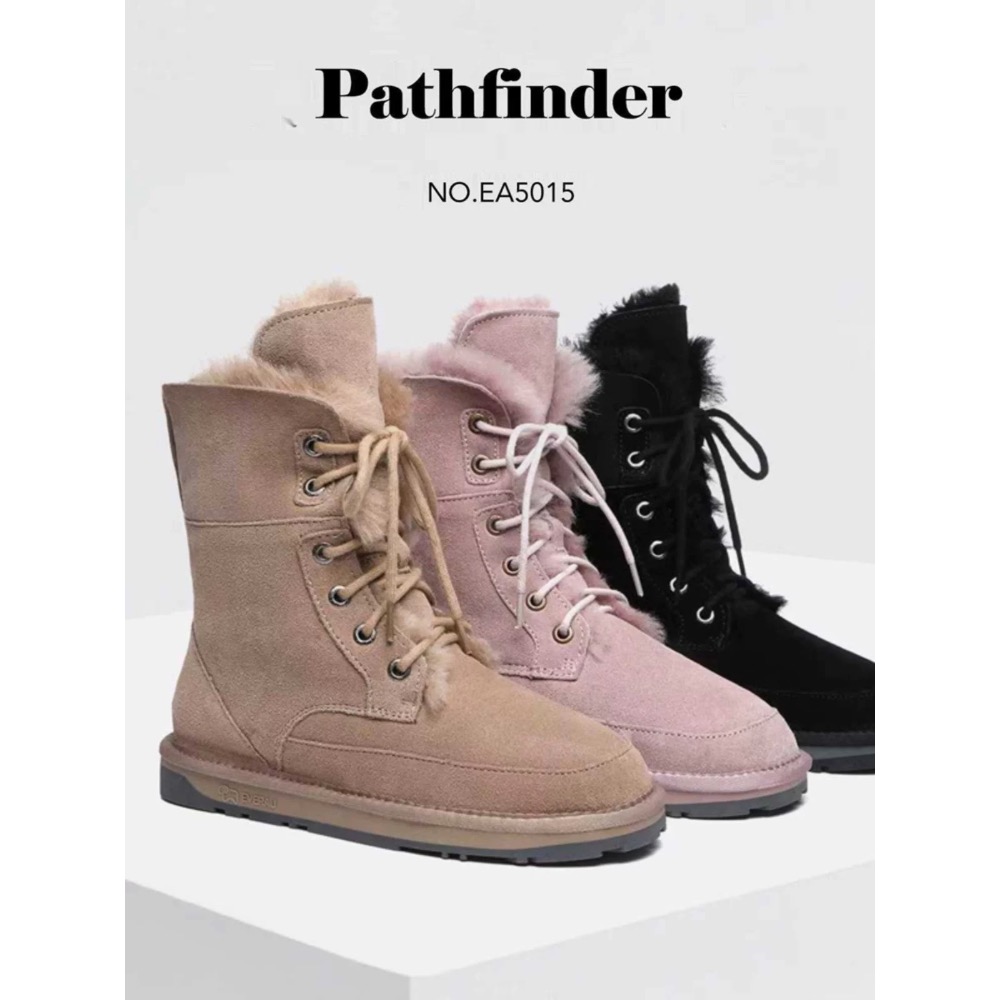 【底價清倉】澳洲EVERAU鎏金琥珀繫帶中筒雪靴羊皮毛一體內裡-細節圖6