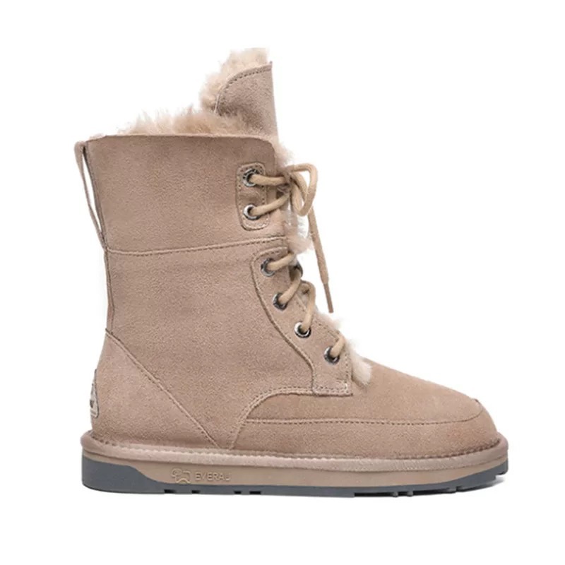 【底價清倉】澳洲EVERAU鎏金琥珀繫帶中筒雪靴羊皮毛一體內裡-細節圖7