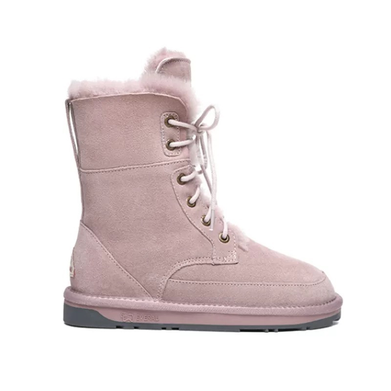 【底價清倉】澳洲EVERAU鎏金琥珀繫帶中筒雪靴羊皮毛一體內裡-細節圖8