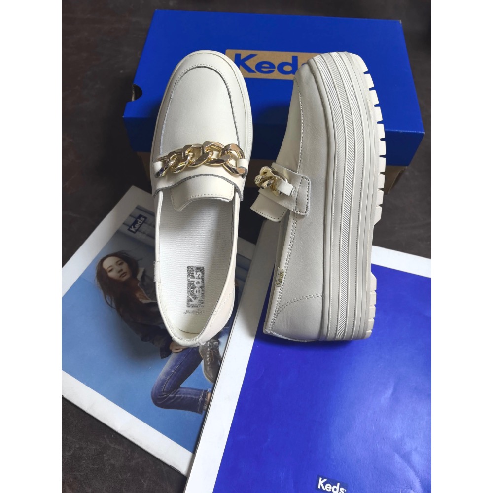 限量優惠Keds新款真皮樂福鞋淺口小皮鞋鬆糕底懶人鞋英倫風百搭休閒鞋-細節圖7