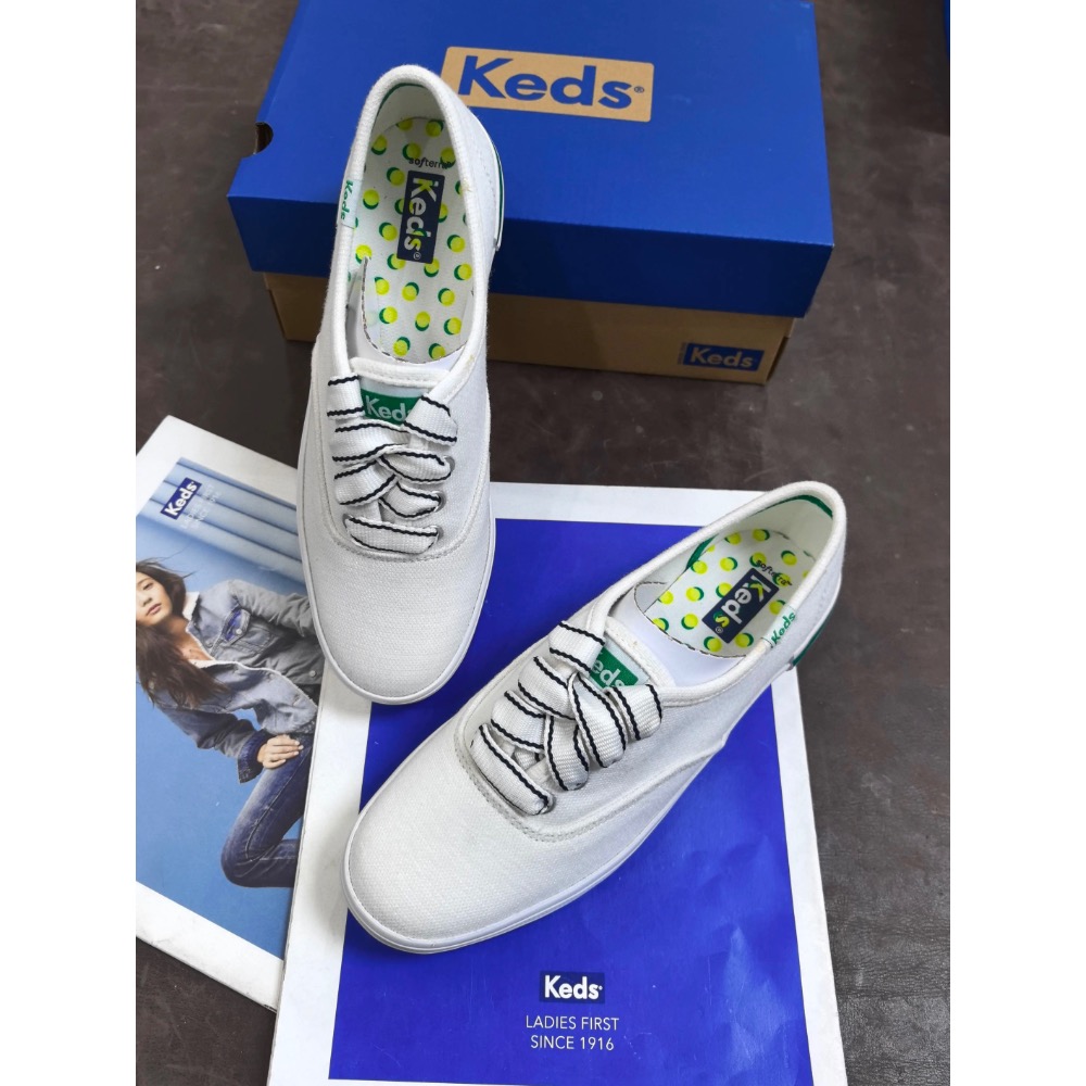 ￼限時特價Keds新款帆布鬆糕鞋綠標小白鞋撞色綠色尾女時尚休閒鞋 厚底鞋運動鞋 小白鞋 婚鞋-細節圖2