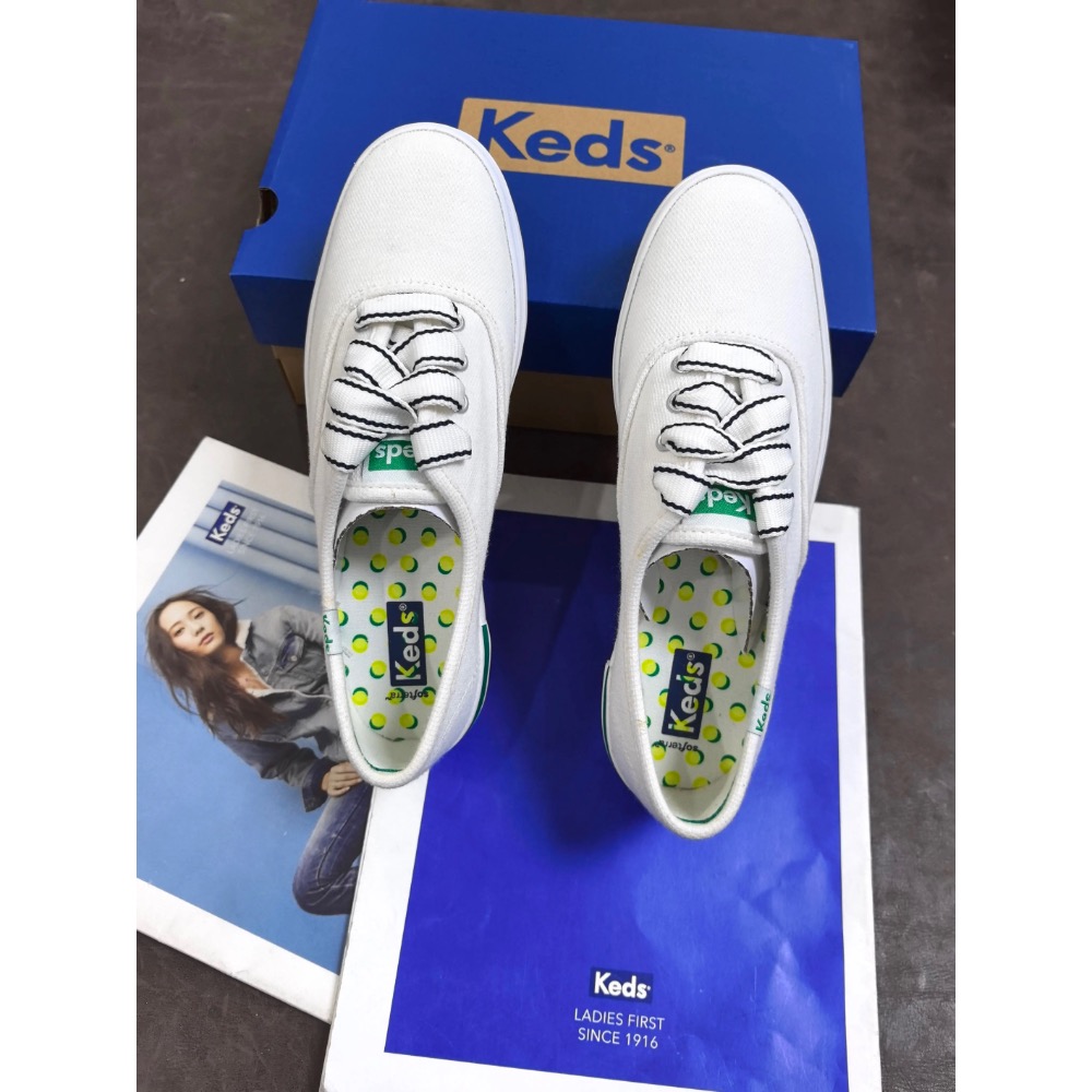 ￼限時特價Keds新款帆布鬆糕鞋綠標小白鞋撞色綠色尾女時尚休閒鞋 厚底鞋運動鞋 小白鞋 婚鞋-細節圖3