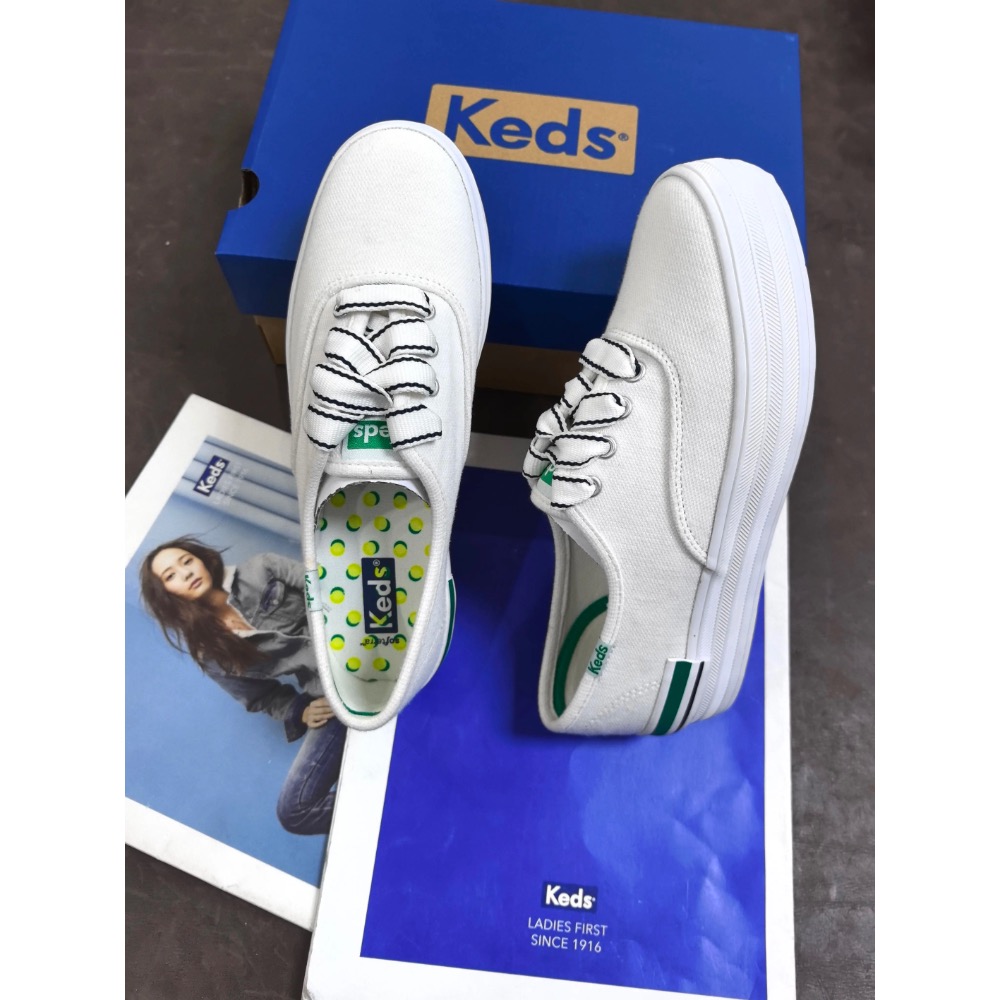￼限時特價Keds新款帆布鬆糕鞋綠標小白鞋撞色綠色尾女時尚休閒鞋 厚底鞋運動鞋 小白鞋 婚鞋-細節圖4