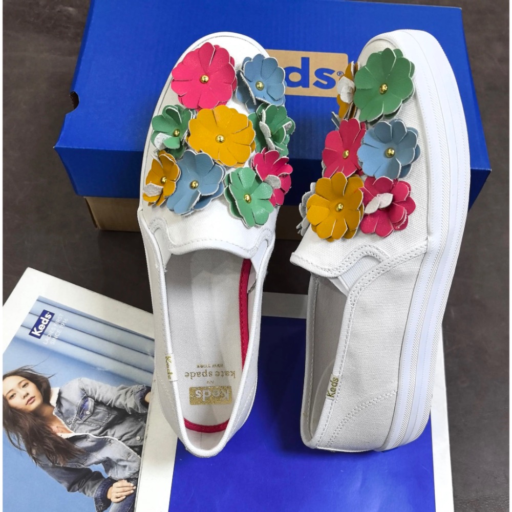 全新品keds品牌庫存折扣 花朵鞋帆布套腳鞋小白鞋運動休閒板鞋-細節圖2