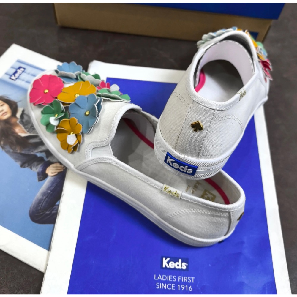 全新品keds品牌庫存折扣 花朵鞋帆布套腳鞋小白鞋運動休閒板鞋-細節圖3