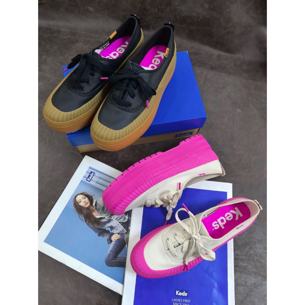 限時優惠 Keds鬆糕底防水休閒鞋小白鞋芭比粉亮色休閒女單鞋-細節圖2