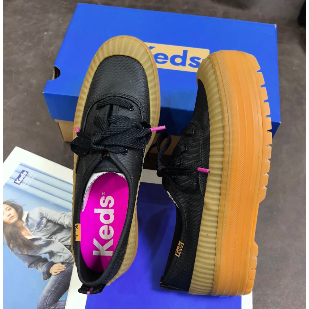 限時優惠 Keds鬆糕底防水休閒鞋小白鞋芭比粉亮色休閒女單鞋-細節圖3