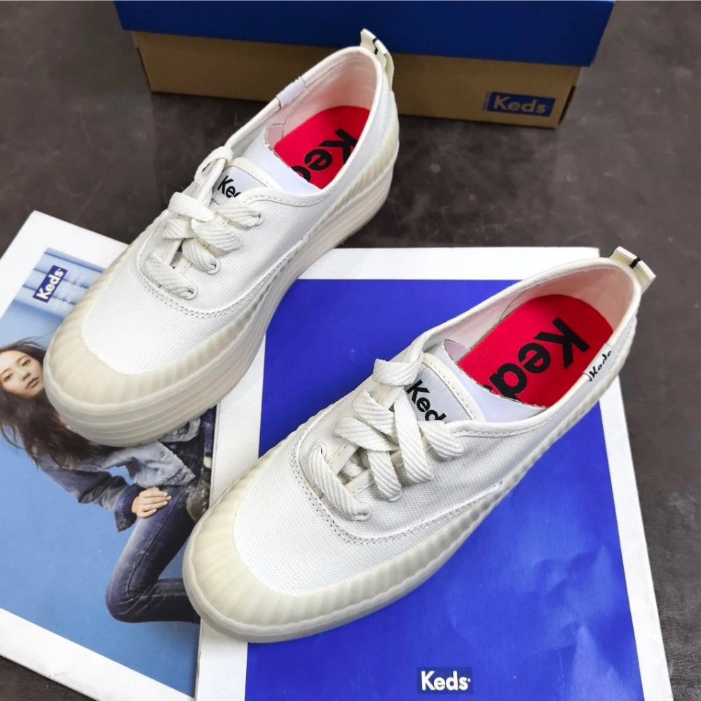 限時優惠 Keds鬆糕底防水休閒鞋小白鞋芭比粉亮色休閒女單鞋-細節圖5