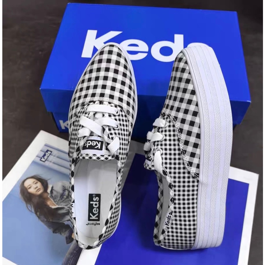限時特價🉐Keds格紋/ 金色皮面厚底 拉長腿型小白鞋 帆布鞋 運動鞋 平底鞋-細節圖2