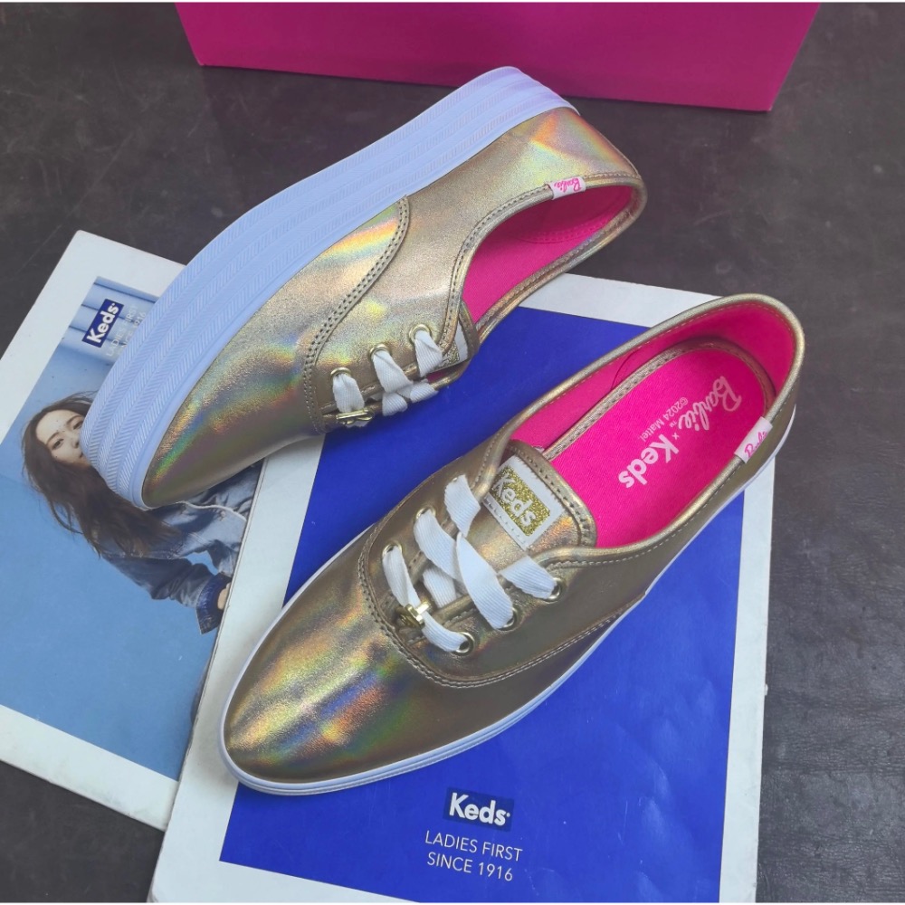 限時特價🉐Keds格紋/ 金色皮面厚底 拉長腿型小白鞋 帆布鞋 運動鞋 平底鞋-細節圖5