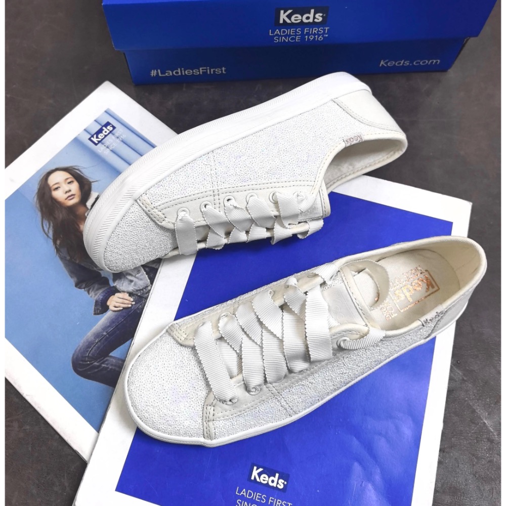 美國潮牌 Keds 新款閃閃亮片婚禮鞋小白鞋單鞋 黑色亮片漸層 休閒鞋-細節圖3